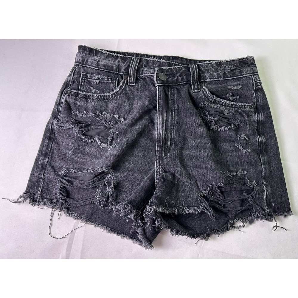 American Eagle Black Distressed Denim Shorts Womens Size 2 High Rise Cutoff Boho